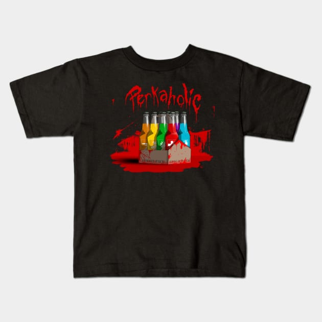 Zombie 8-Pack Bloodied Perkaholic on Brown Kids T-Shirt by LANStudios